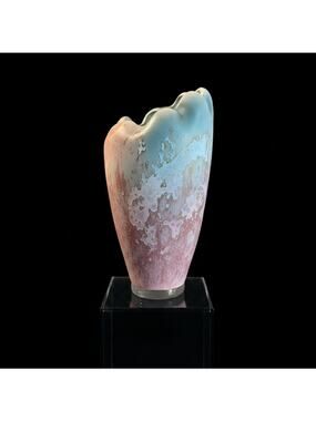 Tony Evans Raku Art Pottery Vase-Lucite Base-Signed-Studio-80s-California-Modern